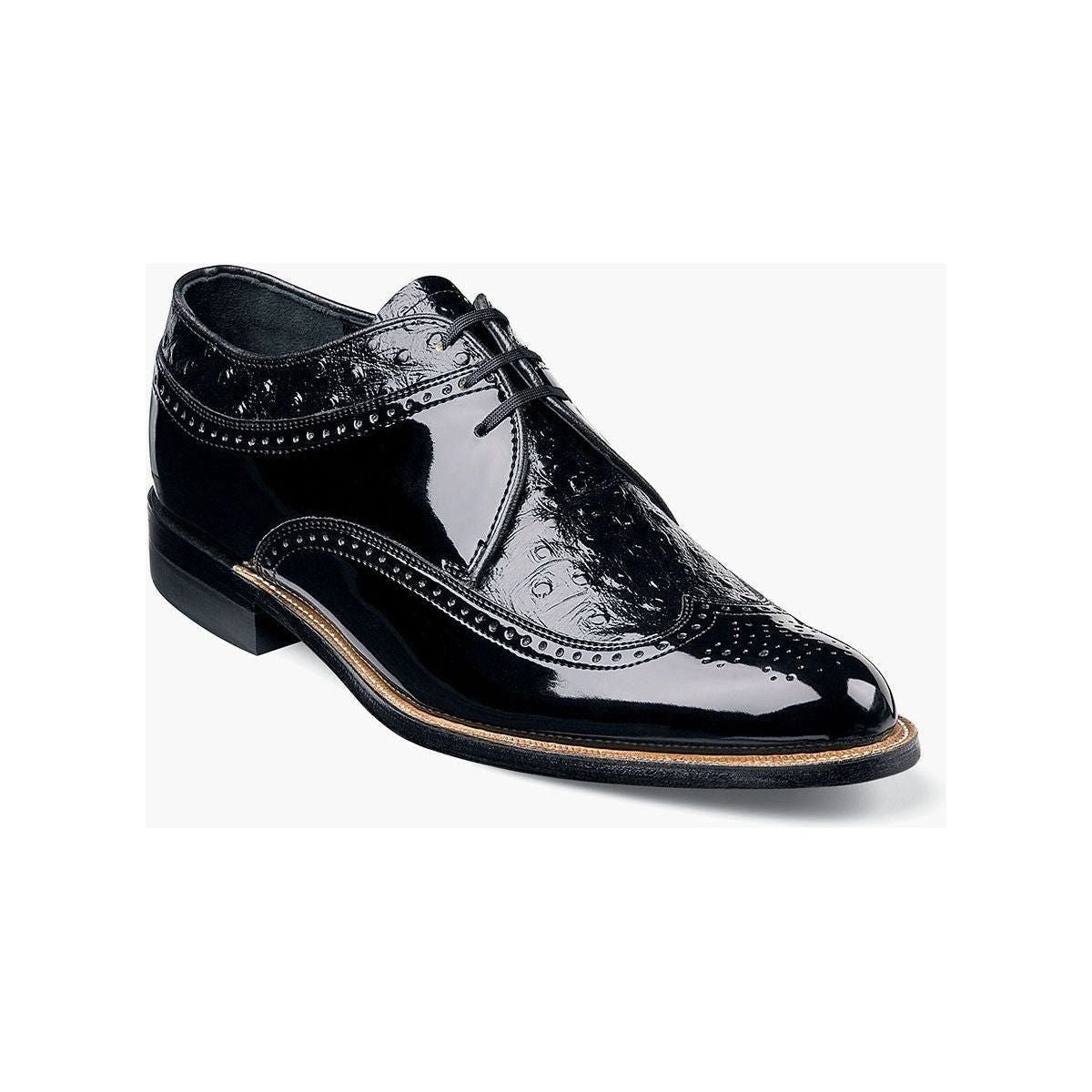 Stacy Adams: Luxe Ostrich Wingtip Schoenen - Zwart-Burgondie, Een Klassieke Look.