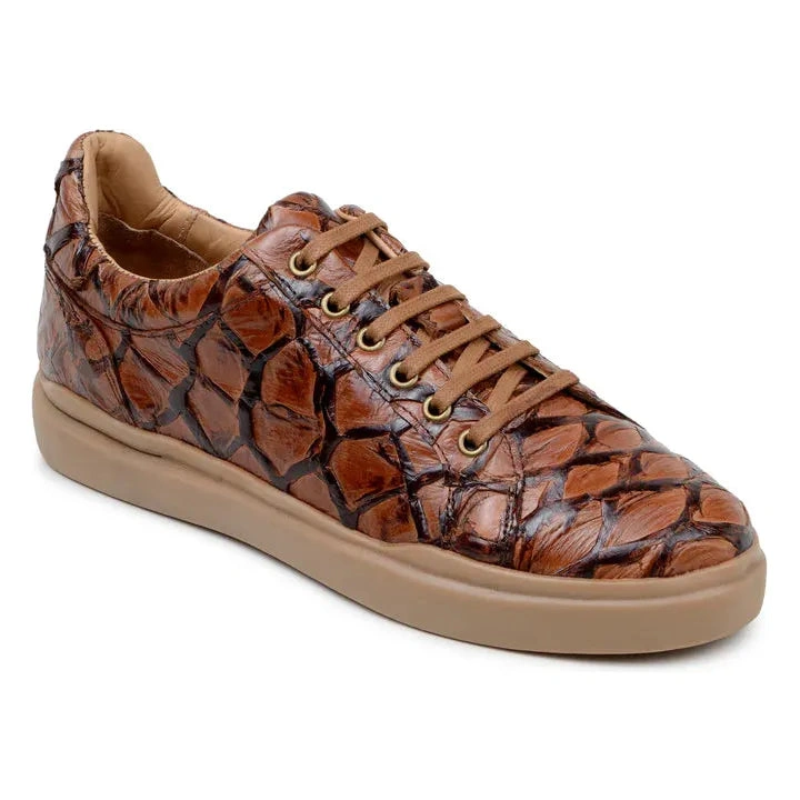Belvedere Kingstone: Pirarucu Leer Sneakers – Antieke Amandel. Pure Luxe, Onweerstaanbaar!